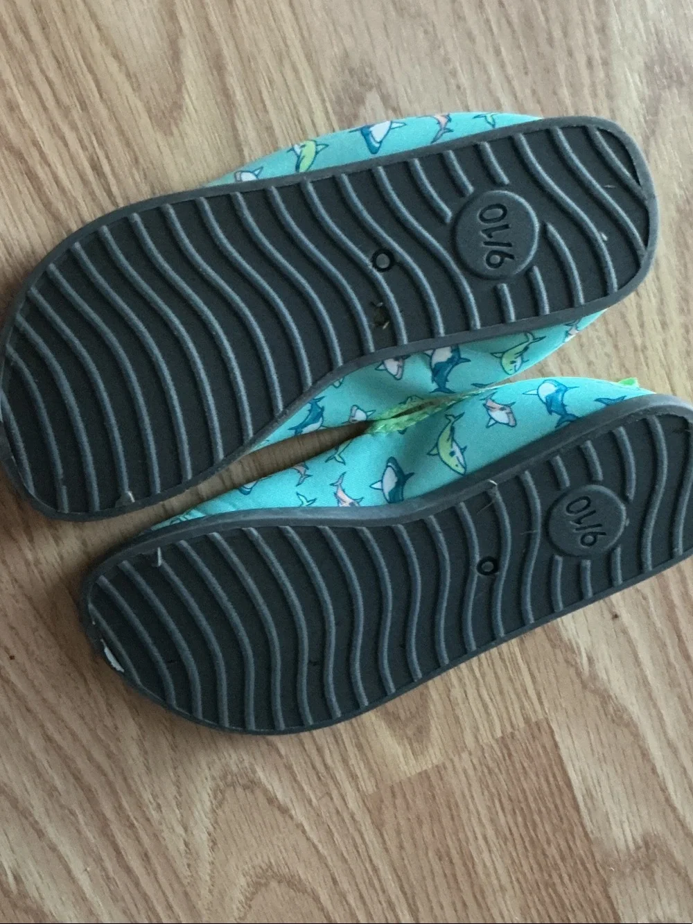 Kids Aqua Slip-On Water Shoes - Light Teal with Shark Print